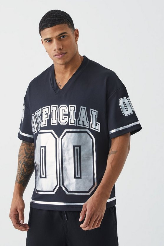 Oversized Scuba Foil Print V Neck T-shirt | boohooMAN (DE, IE & UK)