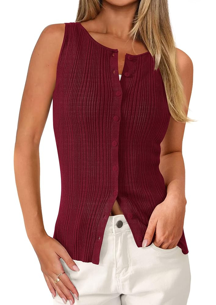 PRETTYGARDEN Womens Ribbed Tank Top Summer 2025 Open Front Button Down Sleeveless Shirts Fashion ... | Amazon (US)
