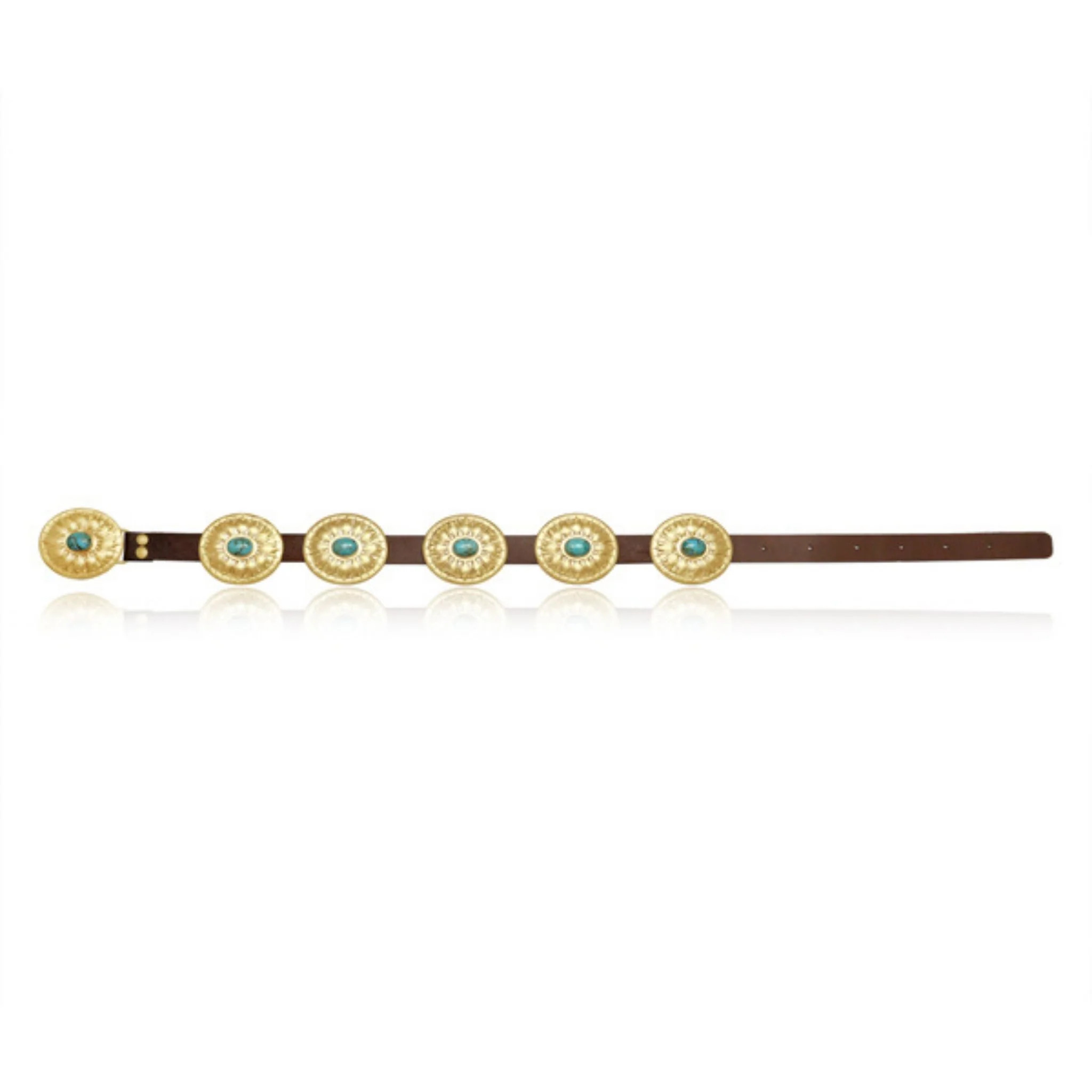 Turquoise and Brass Concho Belt | Christina Greene 
