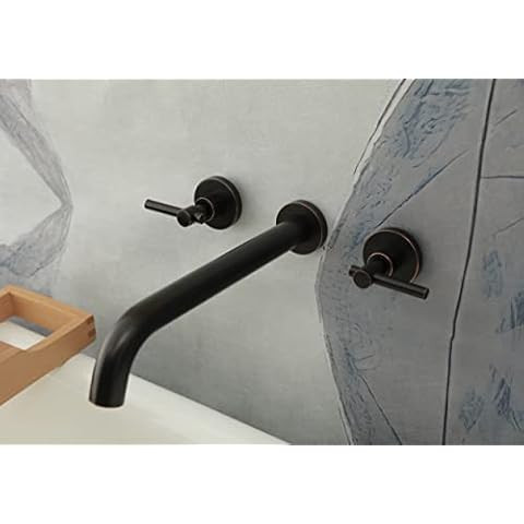 RBROHANT Matte Black Wall Mount Bathroom Faucet, Wall Mounted Sink Faucet, Dual Handle, Solid Bra... | Amazon (US)