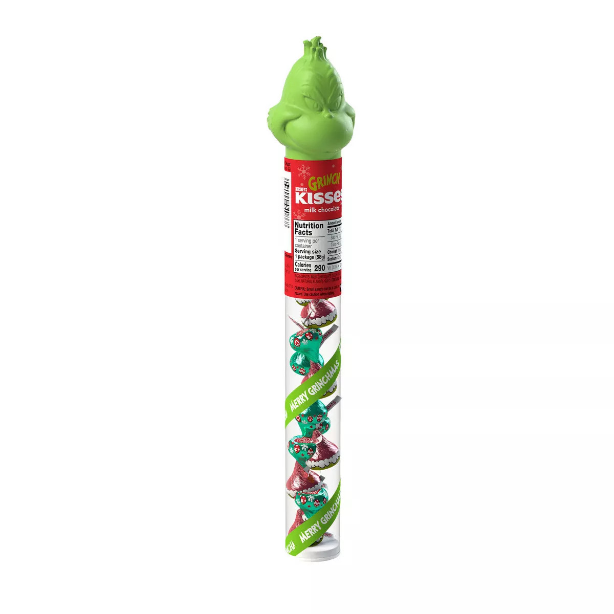 Hershey's Kisses Christmas Grinch Milk Chocolate Filled Plastic Cane Candy - 2.08oz | Target