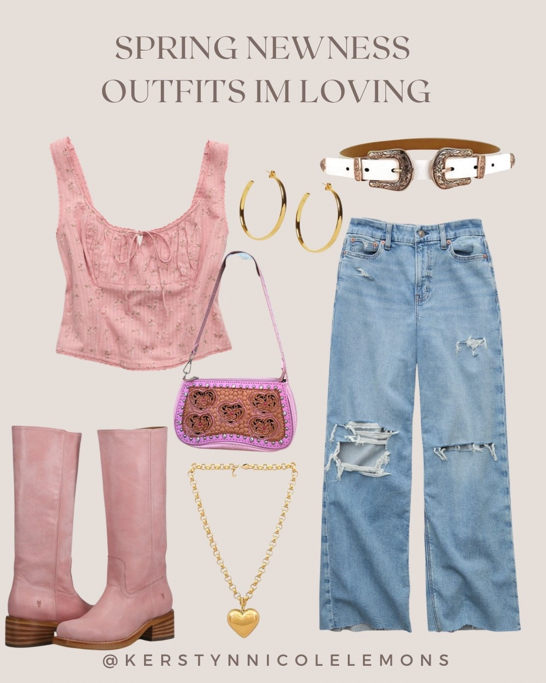 Pink western is having a MOMENT for Spring 2026 and I’m fully leaning in 💕🤠 @American Eagle Outfitters 

This outfit is the perfect mix of structured + soft — classic denim paired with a light pink cotton floral corset tank (the most flattering silhouette ever) and pink Frye boots to pull it all together. It’s giving modern cowgirl meets romantic boho and I’m obsessed.

Corset tops are one of the biggest spring trends right now, especially in breathable cotton + soft florals. Styled with high-rise jeans and western accessories, this is the ultimate country concert, Nashville OOTD, rodeo night, or girls’ brunch look.


Denim + feminine corset + statement boots + layered western jewelry ✨

⸻
#Spring2026Trends #PinkWestern #WesternStyle #BohoWestern #CorsetTop #FloralTank #FryeBoots #CowgirlStyle #NashvilleOOTD #CountryConcertOutfit #DenimOutfit #WesternAccessories #CoastalCowgirl #BohoOutfit #SpringOutfitIdeas #FestivalStyle #RodeoOutfit #LTKStyle #LTKFashion #CountryGirlStyle


#LTKgrwm #LTKSeasonal #LTKootd