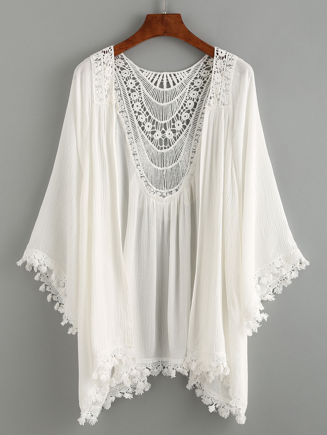 Lace Trimmed Crochet Insert Kimono | SHEIN