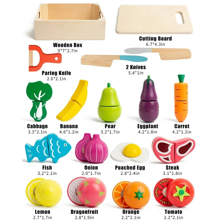 32 Pcs Wooden Play Food Sets for Kids Kitchen Accessories, Early Education Montessori Baby Toys ,... | Walmart (US)