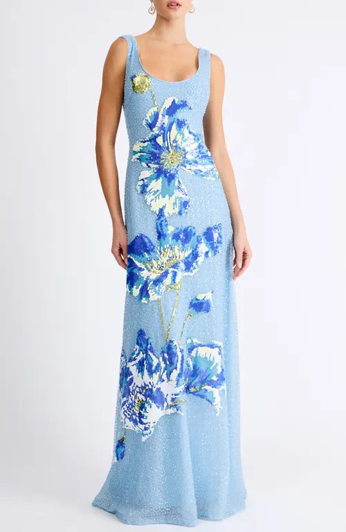 HELSI Jackie Beaded Gown in Baby Blue at Nordstrom, Size Large | Nordstrom