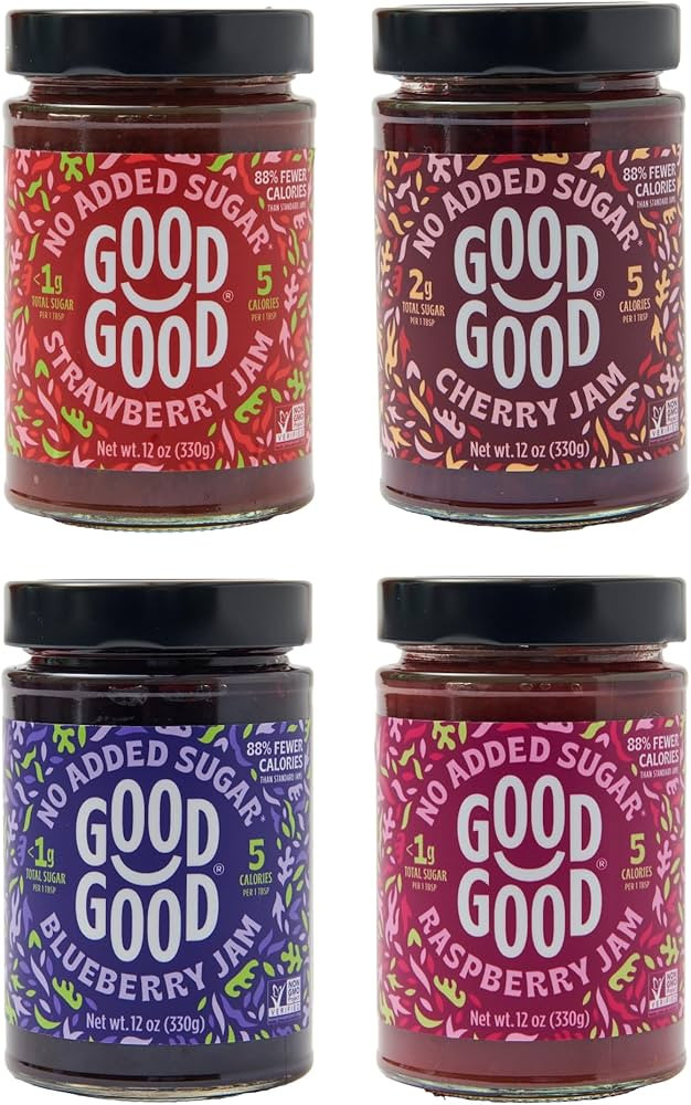 GOOD GOOD No Added Sugar Fruit Jam Variety Pack of 4 - Keto Friendly Jelly - Strawberry, Blueberr... | Amazon (US)