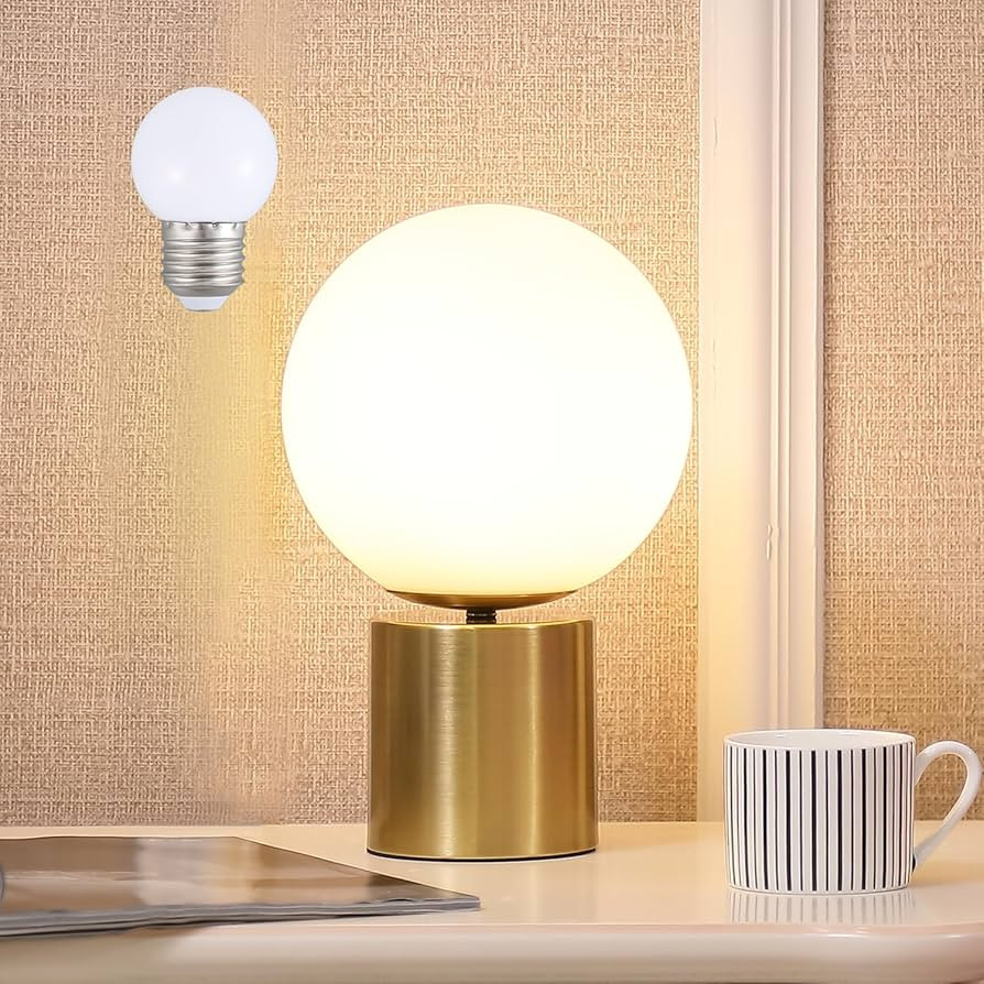 11 Inch Modern Mid Century Gold Globe Table Lamp, Round Bedside Nightstand Lamp with White Glass ... | Amazon (US)