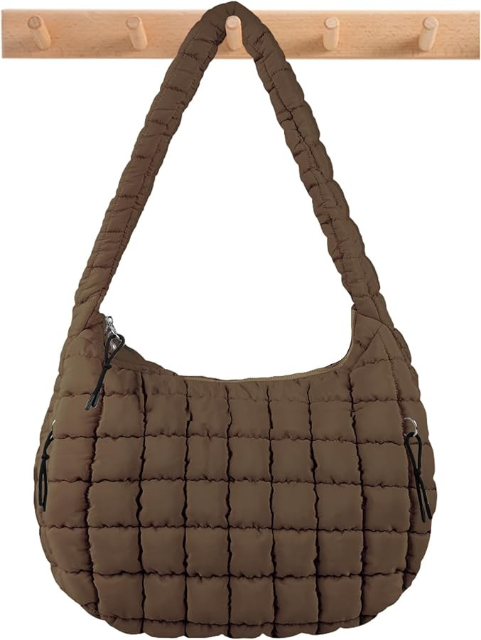 Quilted Puffer Tote Bag Large Crossbody Shoulder Bag with Zipper, Nylon Bubble Hobo Handbag Carry... | Amazon (US)