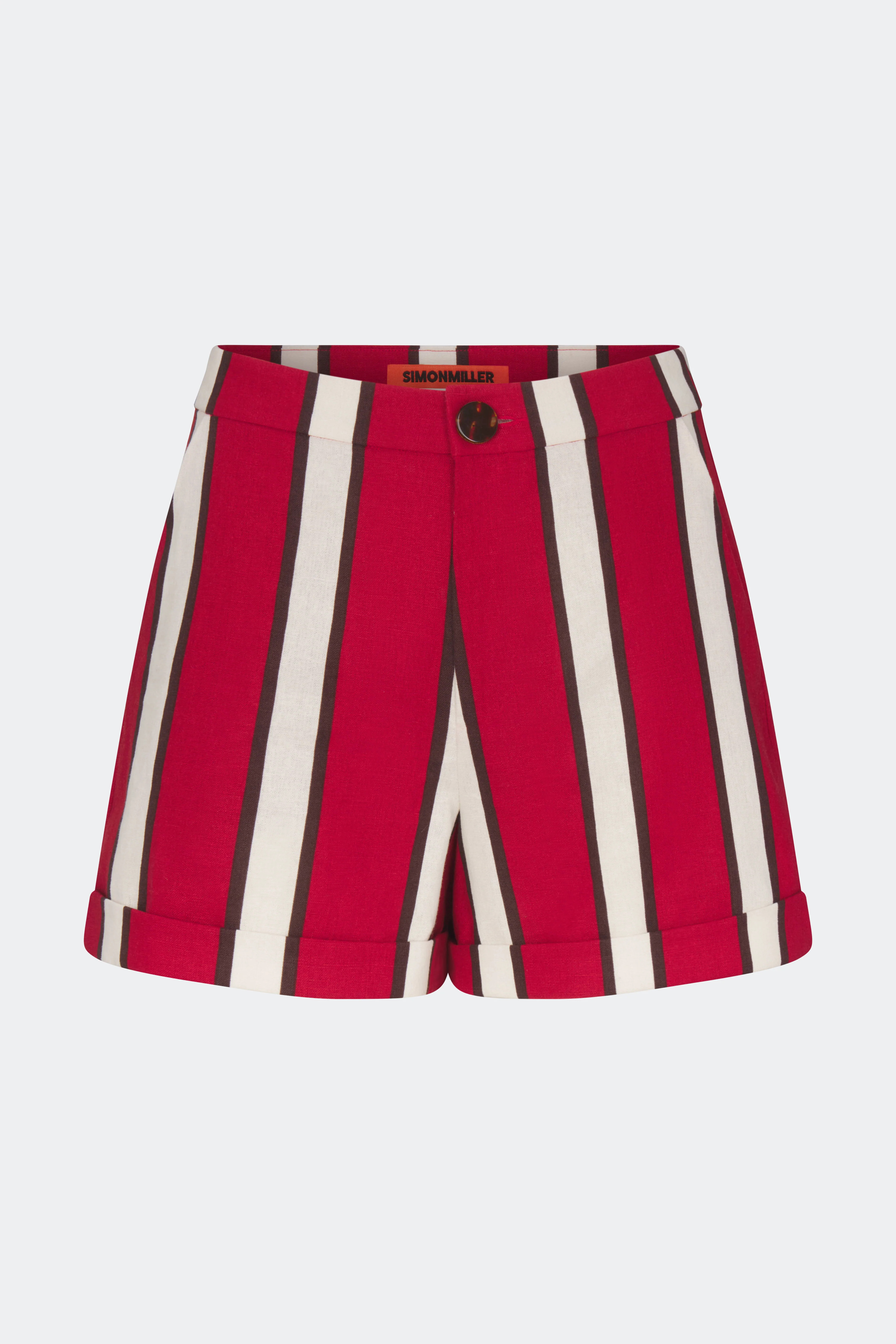 Como Linen Shorts in Venetian Red Stripe | Simon Miller