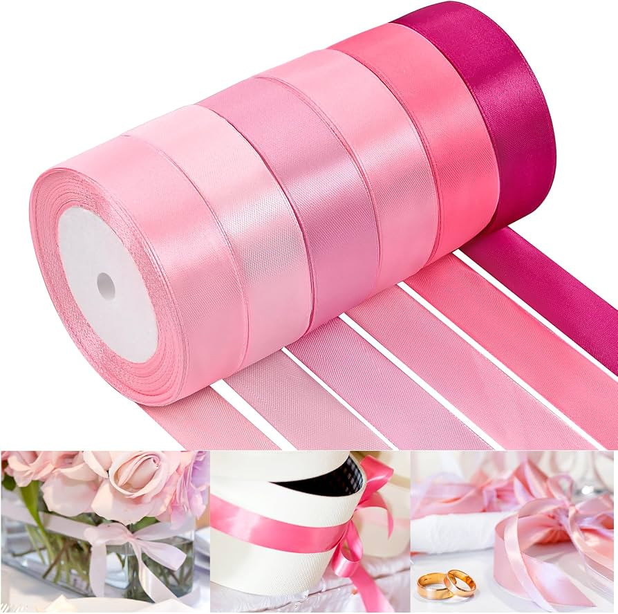 NACHLYNN 150 Yards Pink Satin Ribbon 1 inch Wide Polyester Fabric Ribbon Use for Gift Wrap Weddin... | Amazon (US)