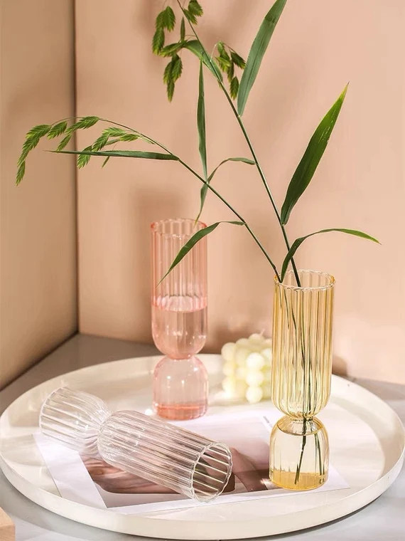 Handmade French Style Ribbed Glass Vase Décor  Contemporary | Etsy | Etsy (US)