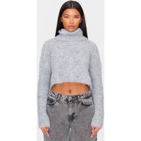 Grey Eyelash Knit High Neck Sweater | PrettyLittleThing US