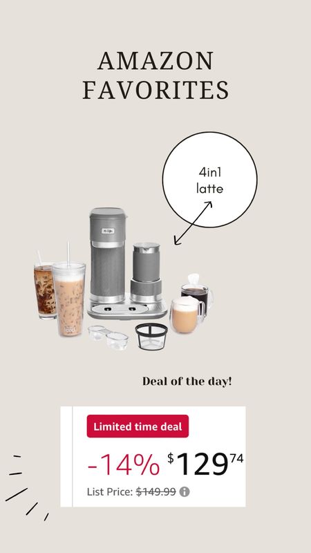 Mr. Coffee 4-in-1, Latte Lux, Iced, Hot Coffee Maker, with Built-In Milk Frother, Single-Serve, 22 Ounces
Amazon deal of the day 

#LTKSaleAlert #LTKSummerSales #LTKHome