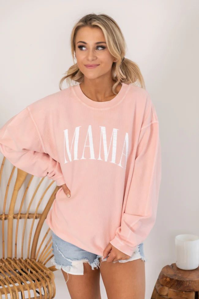 Mama Vintage Corded Graphic Pink Sweatshirt | Pink Lily