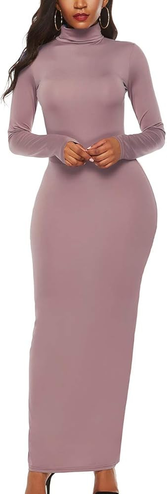 Mulisky Women Casual Long Sleeve Maxi Dress Turtleneck Long Dress | Amazon (US)