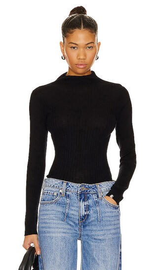 Carter Merino Mock Neck in Black | Revolve Clothing (Global)