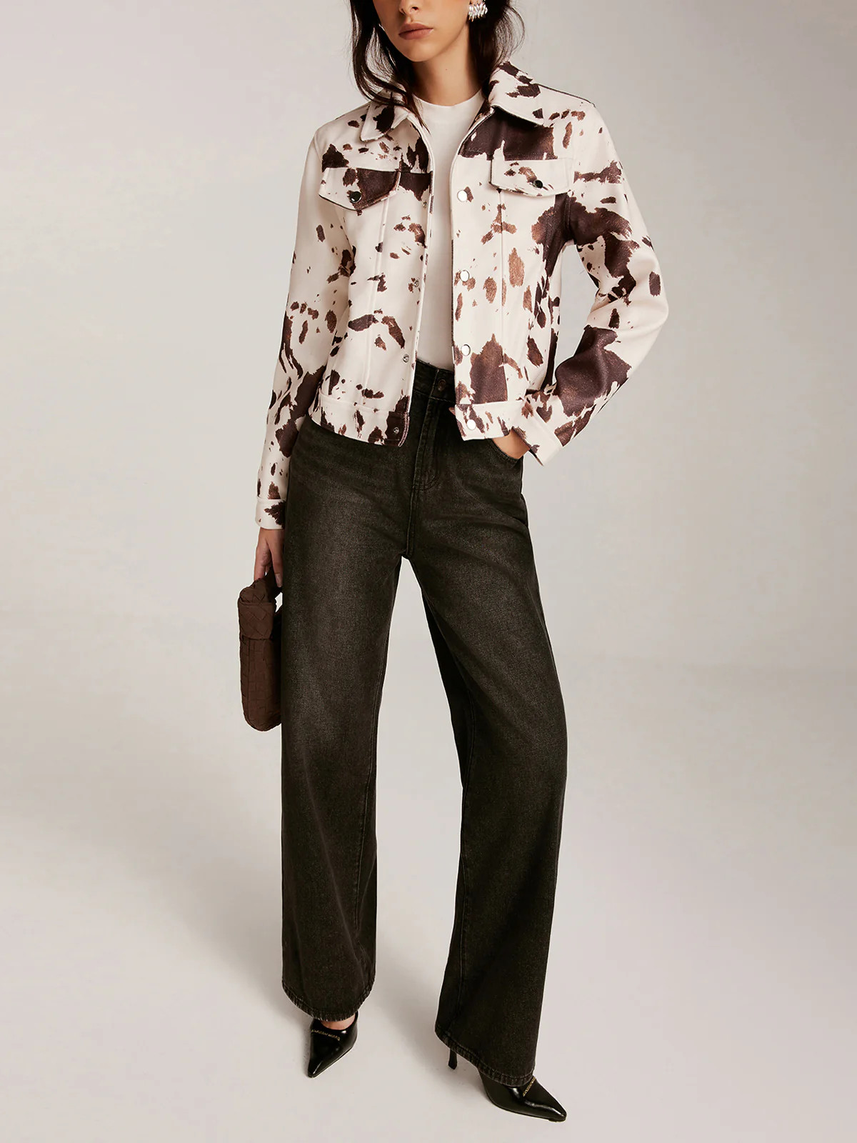 Cow Printed Tweed Short Jacket | Commense