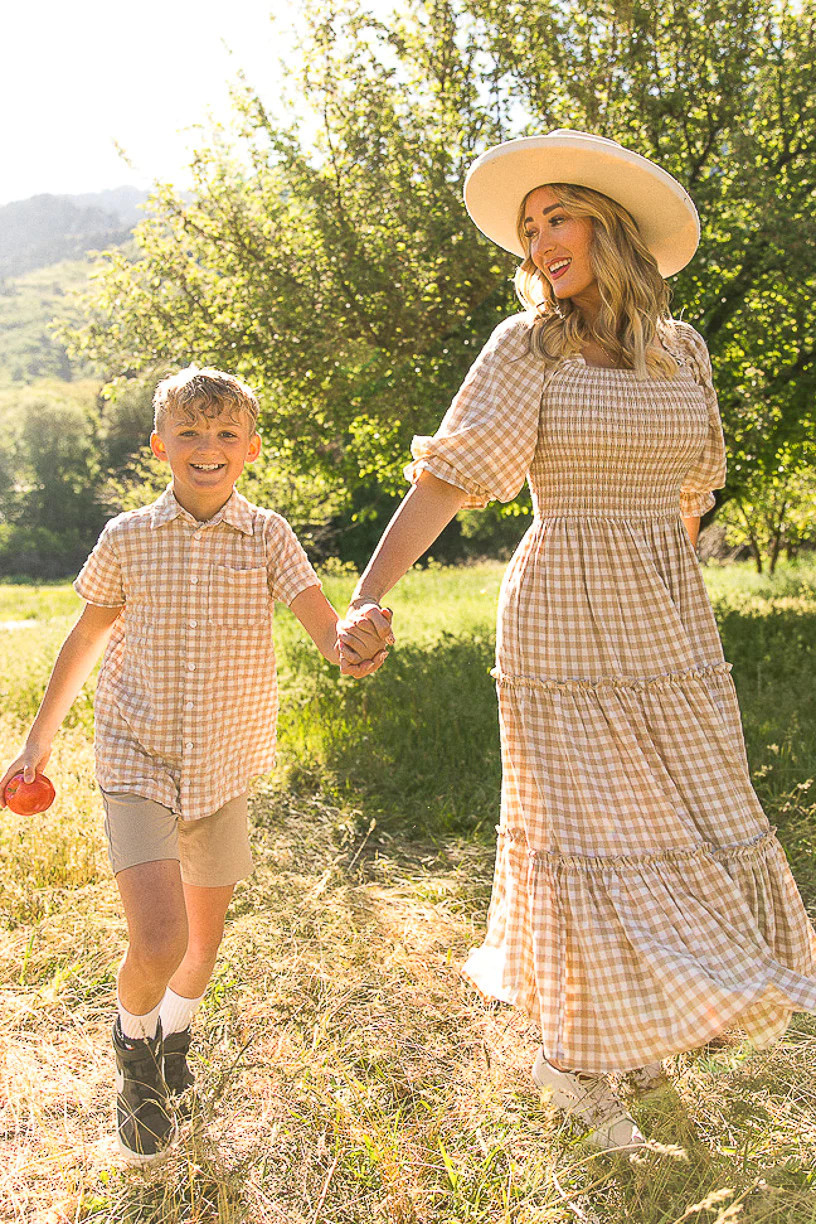 Madeline Dress in Tan Gingham | Ivy City Co