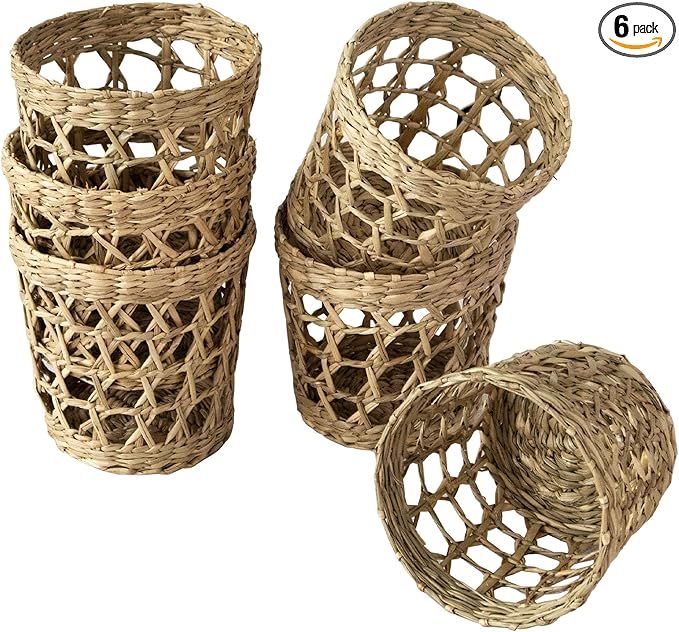 PEMAR Natural Wicker Cup Holder Coffee Cup Sleeve Reusable Disposable Hot Cold Drink Coozie Cute ... | Amazon (US)