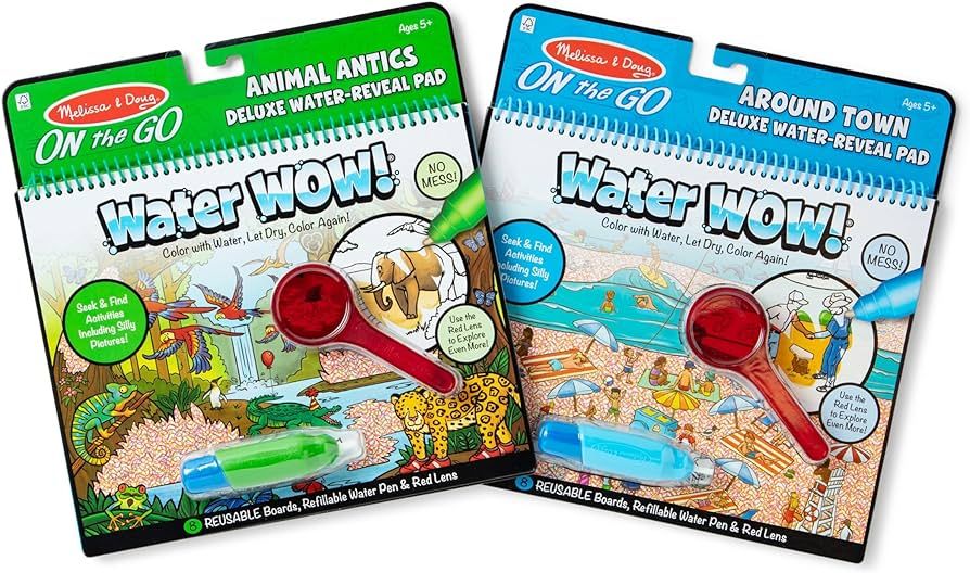 Melissa & Doug Water Wow Reusable Color-with-Water Deluxe Travel Activity Pad 2 Pack – Around T... | Amazon (US)