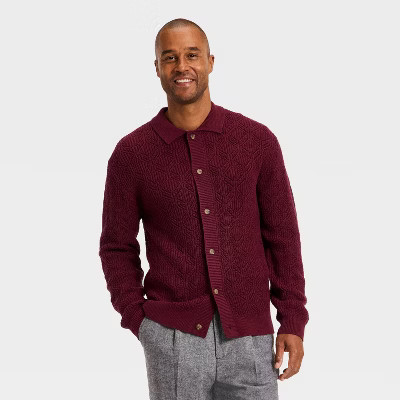 Men's Long Sleeve Cardigan Sweater - Goodfellow & Co™ Red S | Target