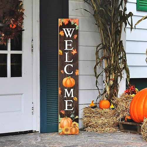 Fall Welcome Sign For Front Porch Fall Porch Sign Maple Leaf Pumpkin Sunflower Thanksgiving Decor Indoor Outdoor Autumn Wooden Vertical Sign For Patio Front Door Porch Wall Yard | Amazon (US)