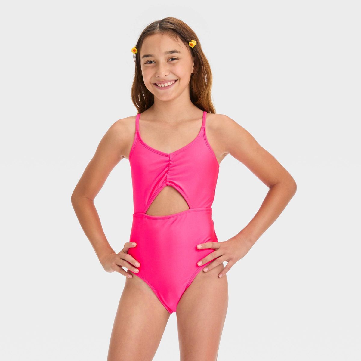 Girls' 'Free Spirit' Solid One Piece Swimsuit - art class™ Pink S | Target