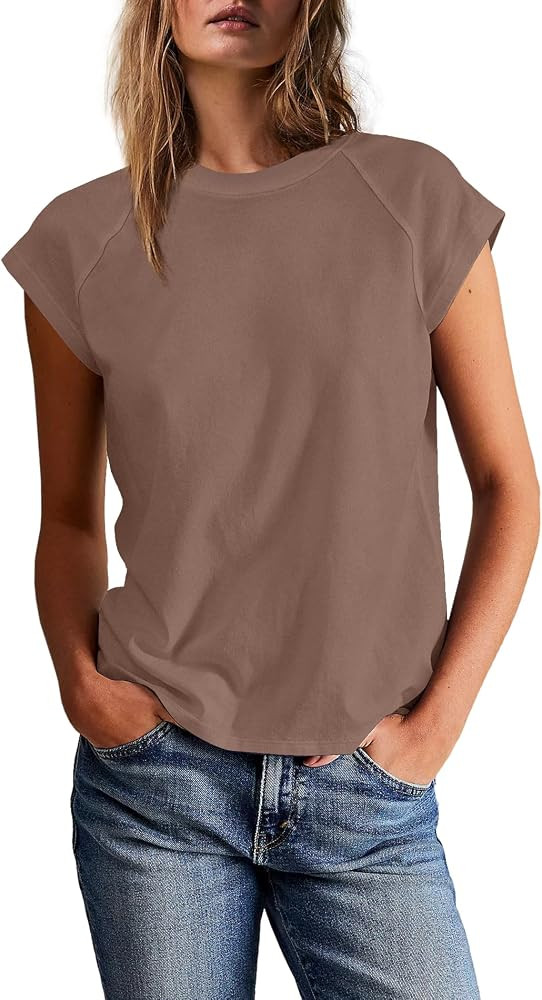 Yanekop Womens Short Sleeve Shirts Crewneck T Shirts Basic Tees Casual Summer Tops Cap Sleeve Top... | Amazon (US)