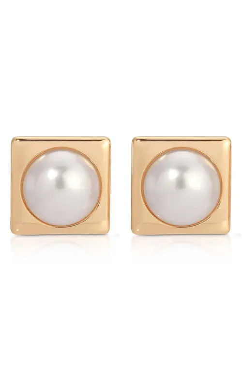 Ettika Square Faux Pearl Stud Earrings in Gold at Nordstrom | Nordstrom