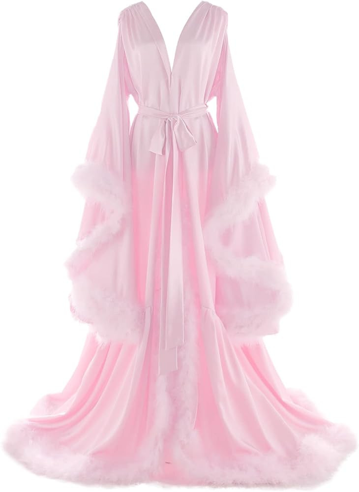 Daily Life Mall Women's Feather Bridal Robes Old Hollywood Maternity Photoshoot Nightgown Silk Ba... | Amazon (US)