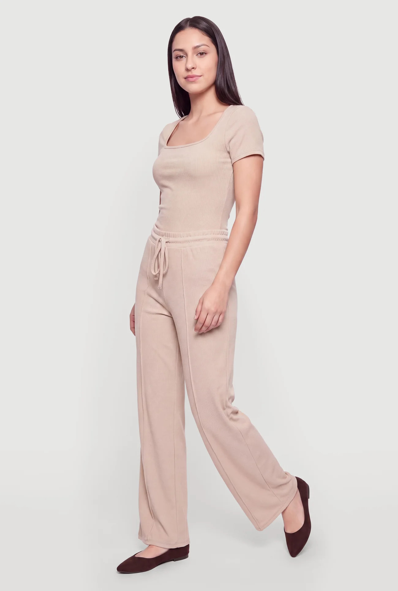 Brushed Knit Short Sleeve Square Neck Thong Bodysuit | Rainbow Shops