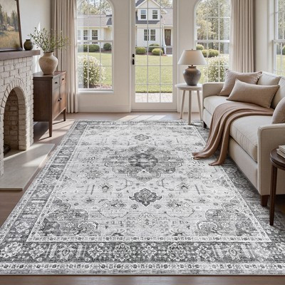 MontVoo Gray Vintage Medallion Floral Washable Rug  8'x10' | Target