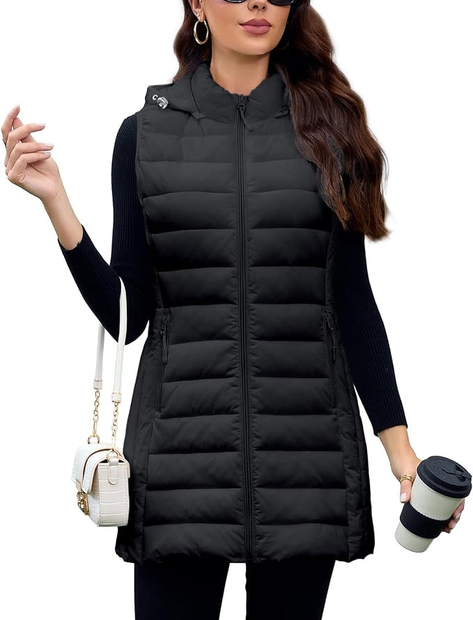 Long Puffer Vest Women with Hood Lightweight Packable Sleeveless Vest for Spring, Fall & Winter | Amazon (US)