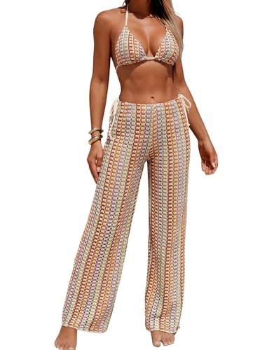 ZAFUL Women's Halter Bikini Sets V Neck Textured Triangle String High Cut Tie Side 3 Piece Swimsu... | Amazon (US)