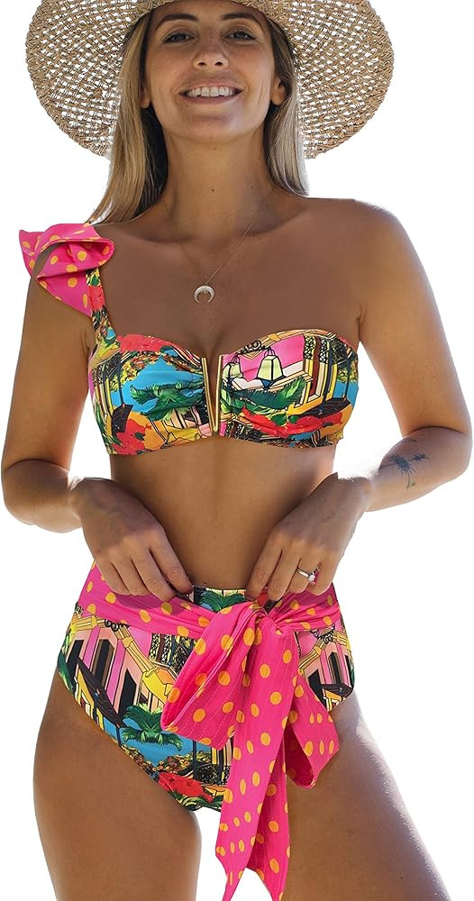 Telaura High Waist Flounce Bikini Set Women Swimsuit Beachwear | Amazon (US)