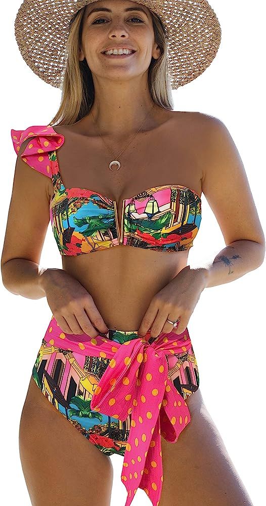 Telaura High Waist Flounce Bikini Set Women Swimsuit Beachwear | Amazon (US)