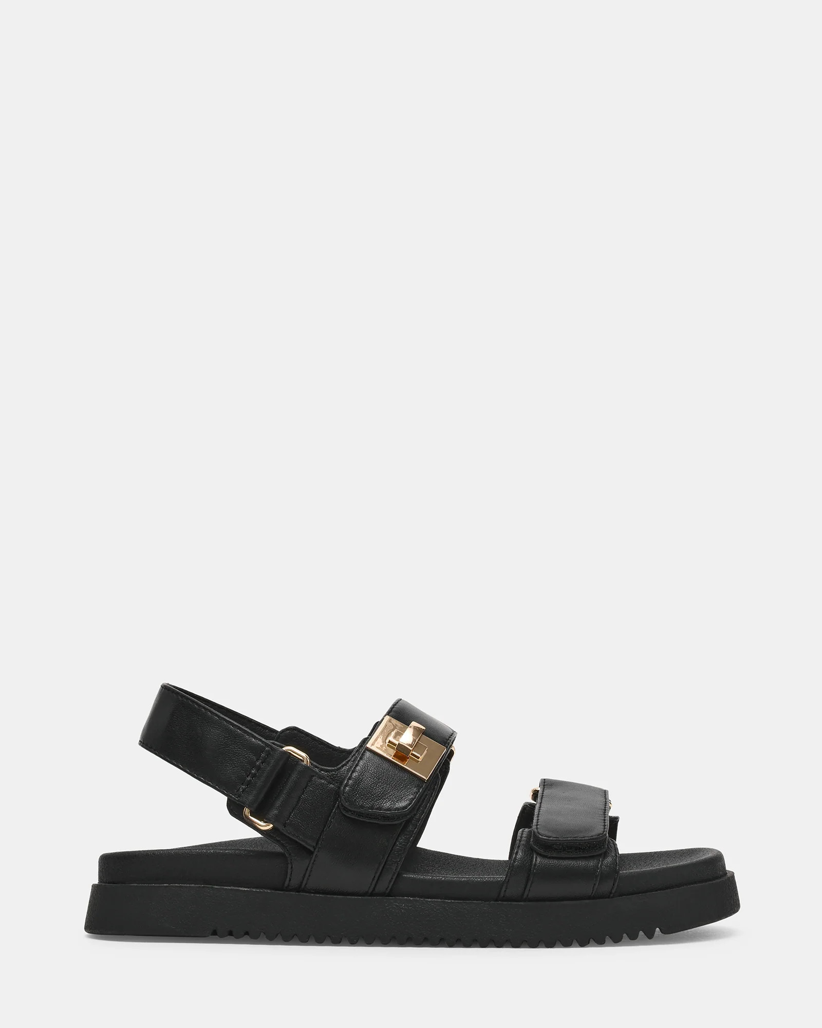 MONA Black Leather Flatform Sandals | Women's Designer Sandals | Steve Madden (Canada)