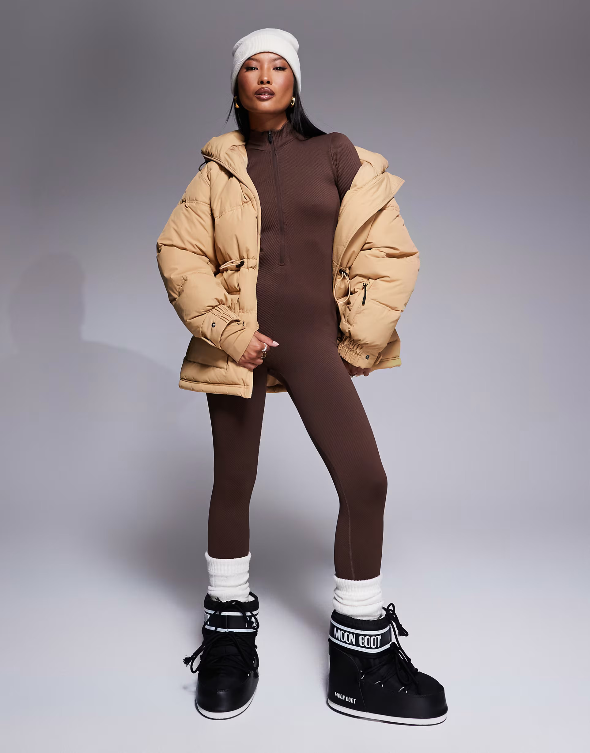 ASOS 4505 Petite Ski seamless thermal base layer onesie in caramel | ASOS (Global)