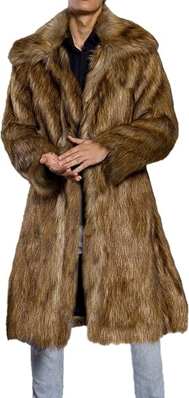 Lisa Colly Men's Fluffy Faux Fur Coat Winter Long Jacket Overcoat Parka Outwear | Amazon (US)