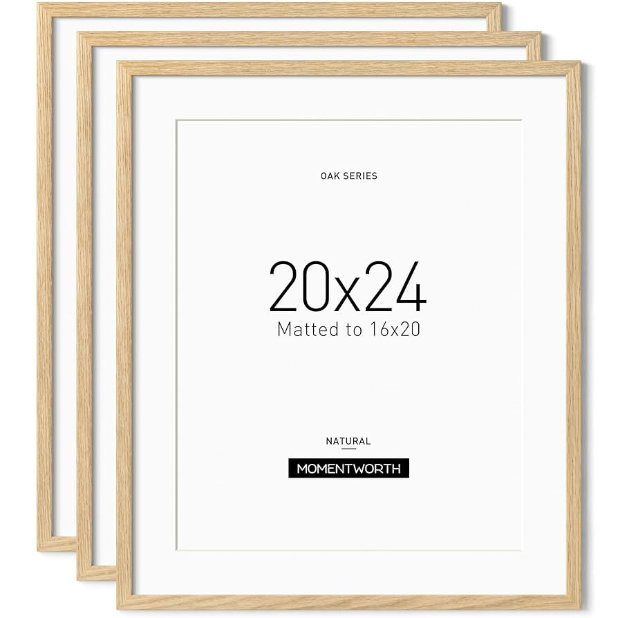 Minimalist 20x24 Picture Frame Matted to 16x20 Set of 3, Solid Oak Wood Frame for Horizontal & Ve... | Amazon (US)