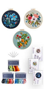 chfine Embroidery Starter Kit for Beginners, 3 Sets Cross Stitch Kits for Adults Include Stamped Emb | Amazon (US)