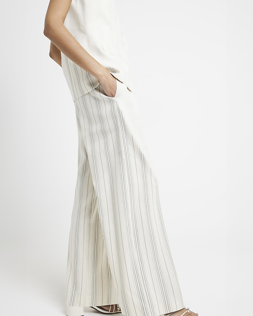 Cream stripe print wide leg trousers | River Island (UK & IE)