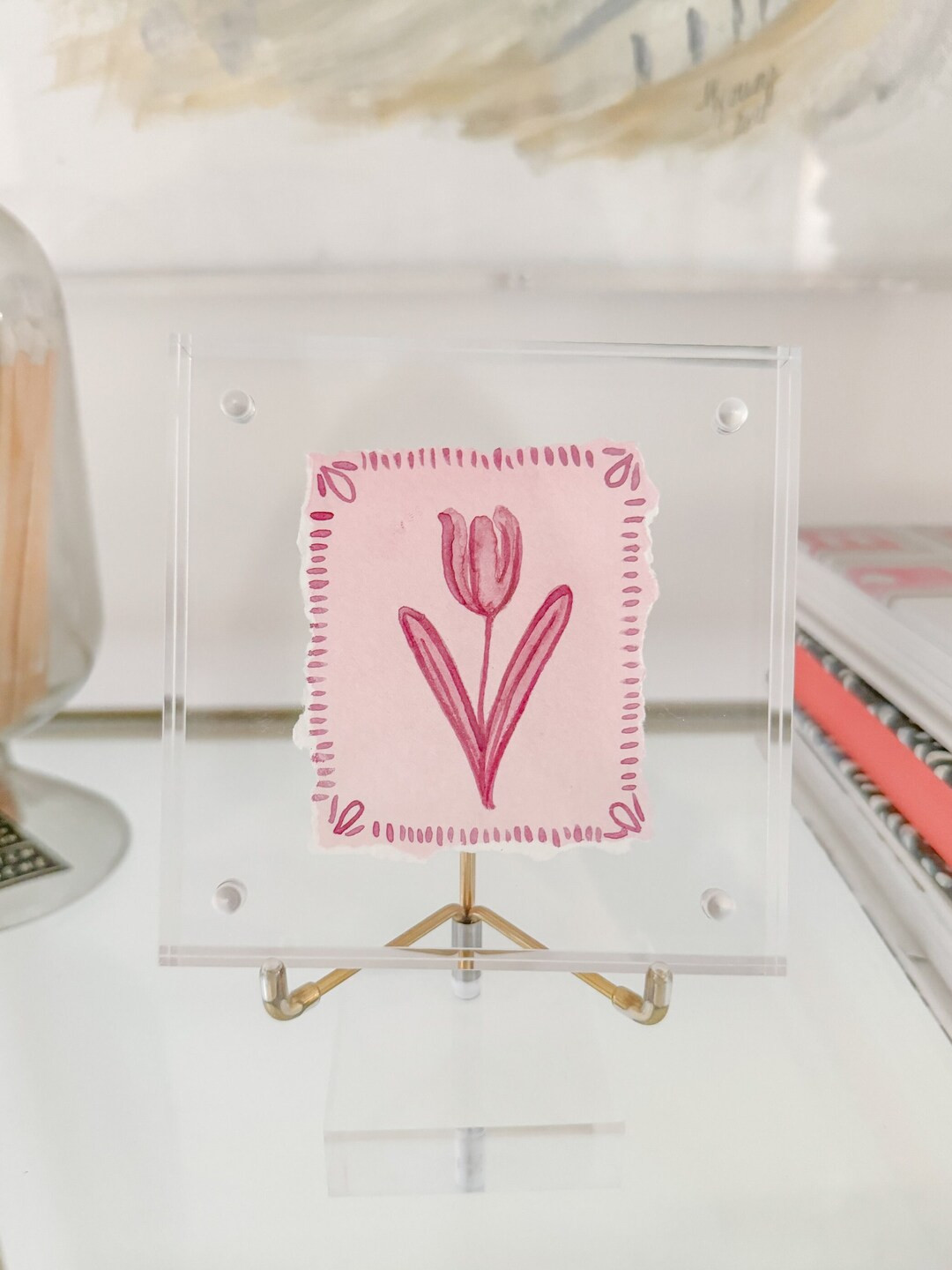 Framed Abstract Floral Acrylic Block Framed Pastel Colorful Abstract Art - Etsy | Etsy (US)