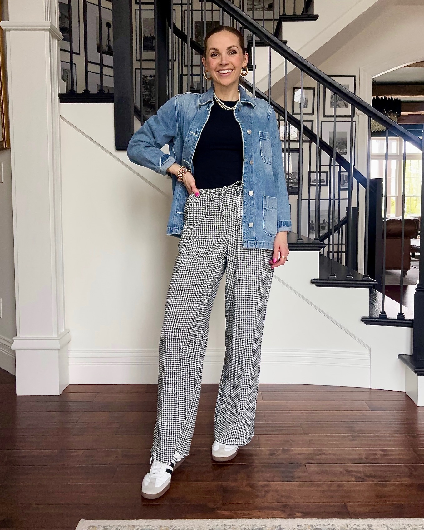 @target gingham pants 40% off  on sale for $15! Styled for spring with denim jacket + tee 

#LTKSeasonal #LTKSaleAlert #LTKFindsUnder50