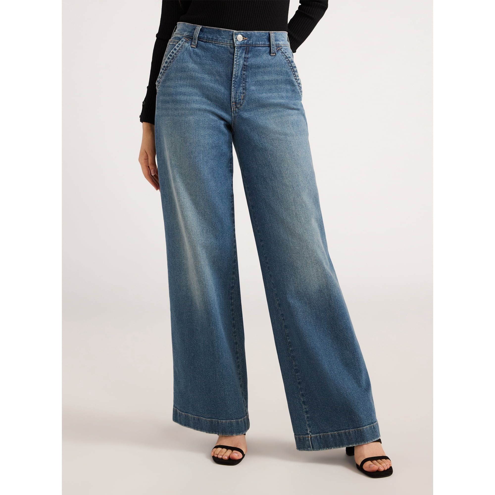 Scoop Women's Mid Rise Wide Leg Jeans, Sizes 0-20 | Walmart (US)