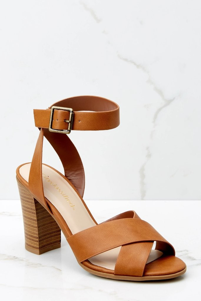 Travel Plans Camel Ankle Strap Heels | Red Dress 