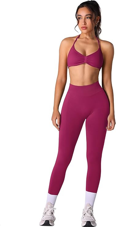 ABOCIW Workout Sets for Women 2 Piece Seamless Halter Sports Bra Scrunch Butt High Waist Leggings... | Amazon (US)