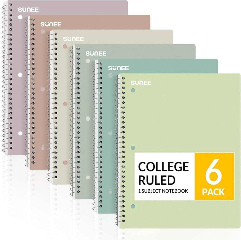 SUNEE Spiral Notebooks, 6 Pack, 1-Subject, College Ruled Paper, 8" x 10-1/2", 70 Sheets per Noteb... | Amazon (US)