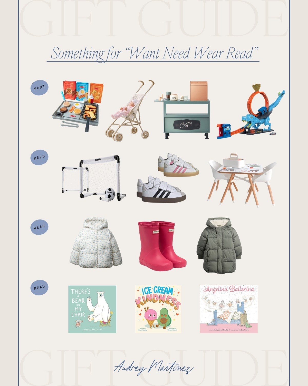 GIFT GUIDE | HOLIDAY 2025 🎁✨

for the kids who have everything — Want, Need, Wear, Read ideas 💛


want need wear read gifts, kids gift guide, holiday gift ideas, christmas gifts for kids, intentional gifting, cozy gifts, educational gifts, amazon finds, family gifts, thoughtful gifts, holiday shopping
