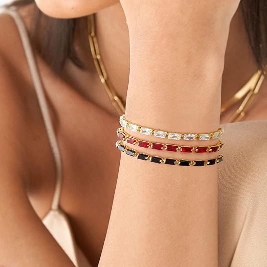 KissYan Tennis Bracelet for Women, 14K Gold Plated Cubic Zirconia Adjustable Slider Bracelets Tre... | Amazon (US)